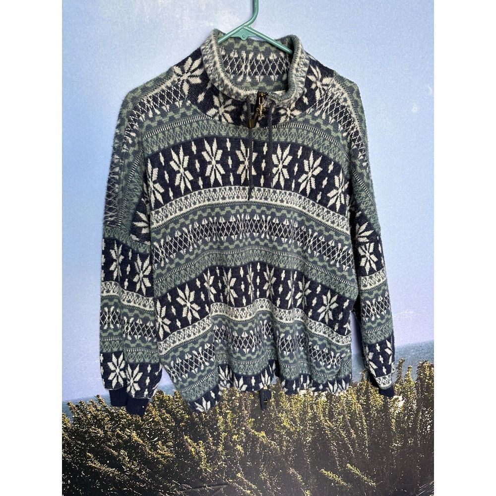 Vintage Y2K Anchor Blue Sweater Mens Knit‎ Fair Isle Grandpa Size Oversized SM